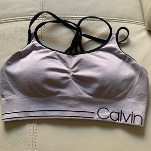 Calvin Klein Performance Stappy Logo Band Active Sports Bra large gray
